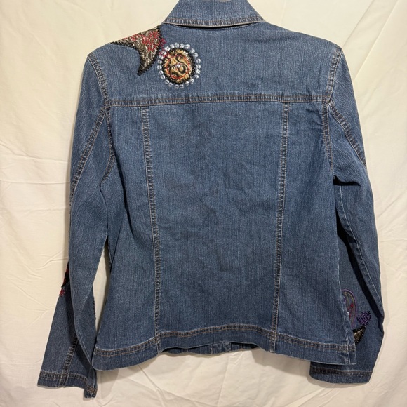 Ruby Rd. Blue Embroidered Embellished Paisley Jean Jacket Size 6 - Picture 2 of 10